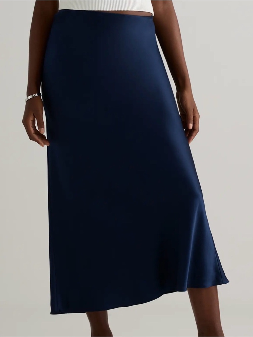 Quince Navy Satin Midi Skirt - Picture 3 of 4